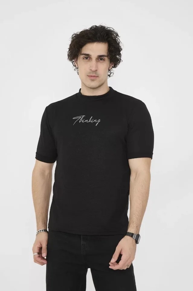 Unisex Bisiklet Yaka Slim Fit T-Shirt- Siyah