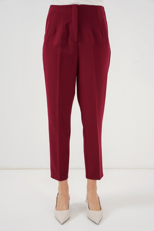 6650 Yüksek Bel Kumaş Pantolon - Bordo
