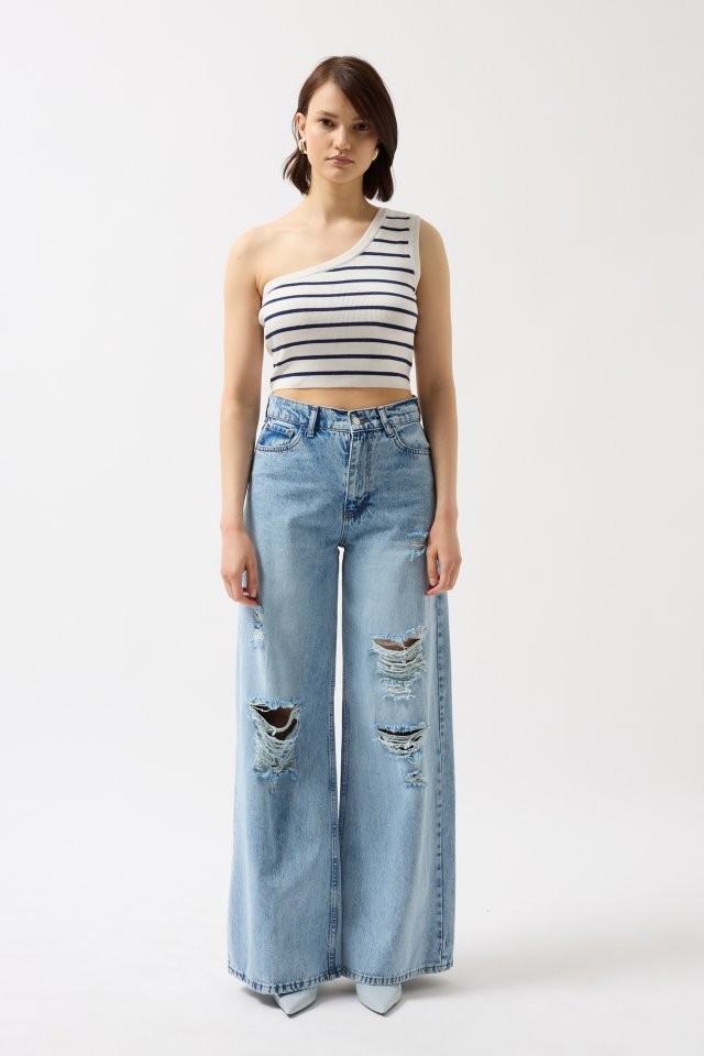 Tek Omuz Çizgili Crop