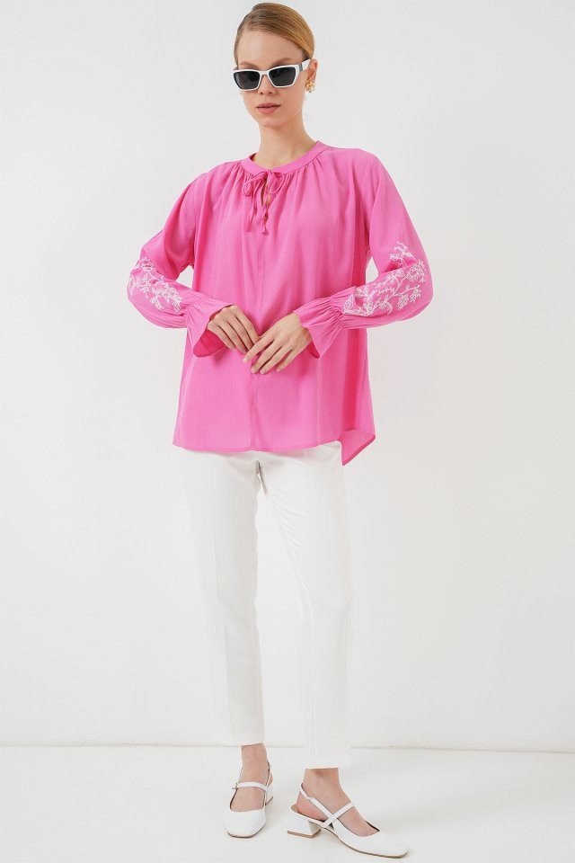 Nakışlı Örme Bluz 941 - Pembe
