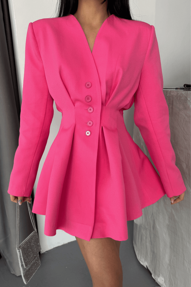 CEKET ELBİSE PENS DETAYLI - Pembe