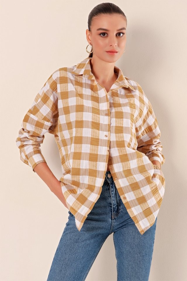 3900 Oversize Uzun Basic Gömlek - Vizon