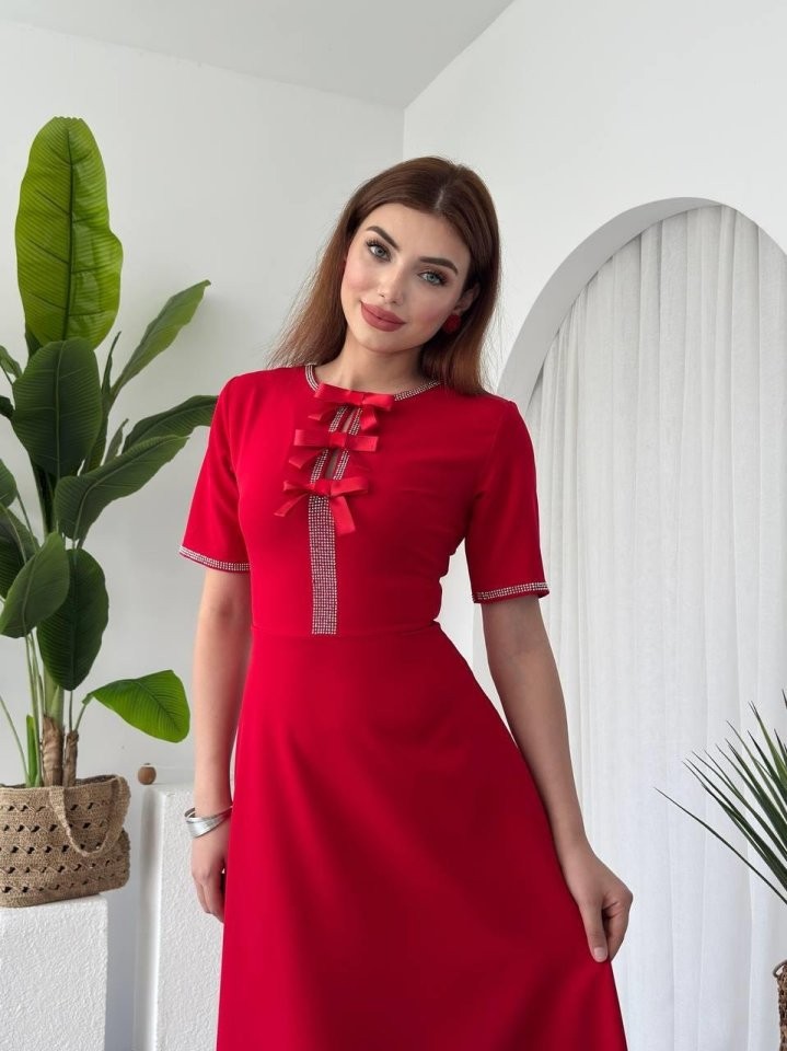 Wera Taşlı Fiyonk Detaylı Elbise
