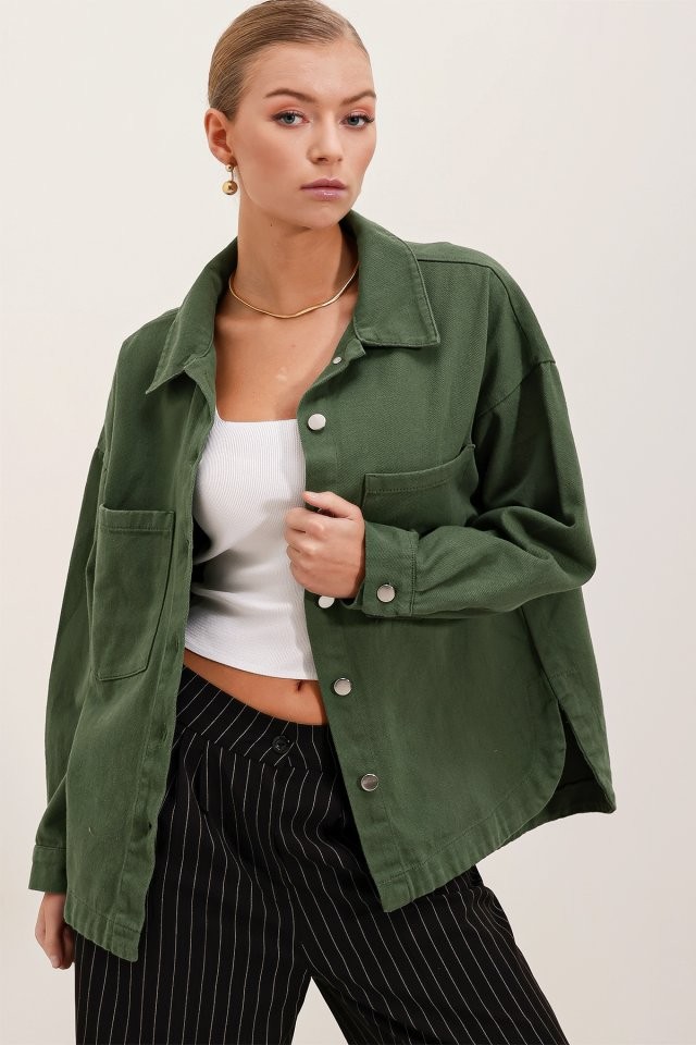 20192 Oversize Gabardin Gömlek Ceket - Haki