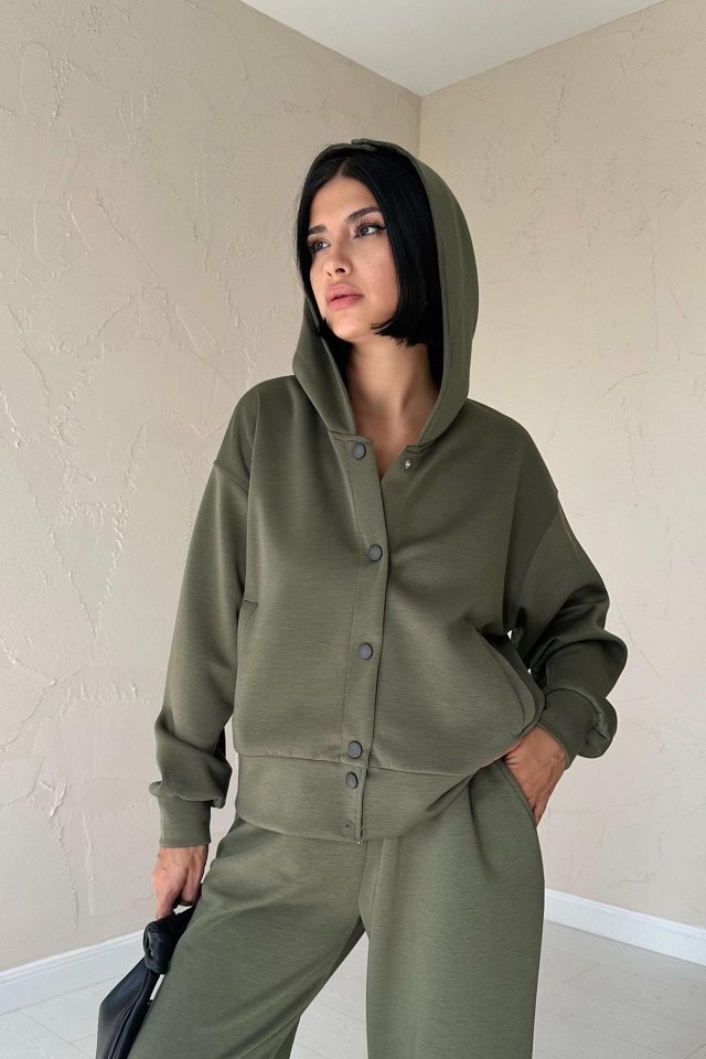 Haki Beli Lastikli Ceket Ve Pantolon Takım