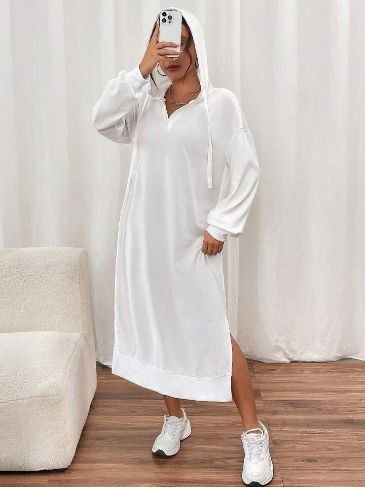 Kadın Uzun Kollu Kapüşonlu Yakası Açık Modal Elbise
