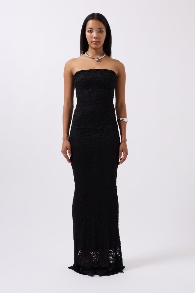 Straplez Dantel Maxi Elbise
