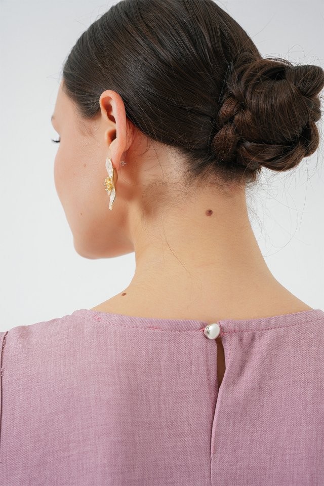 2444 Mini Keten Elbise - Pembe