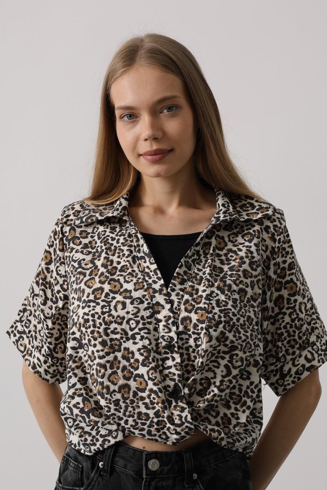 Garnili Leopar Desen Gömlek - Leopar