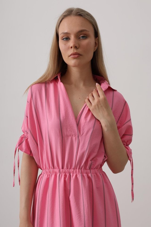 Beli Lastikli Elbise - Pembe