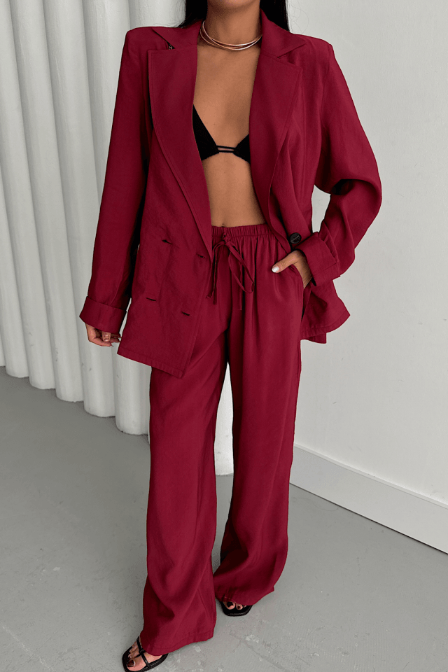 MODAL 4 DÜĞME ASTARSIZ CEKET - PANTOLON TAKIM - Bordo