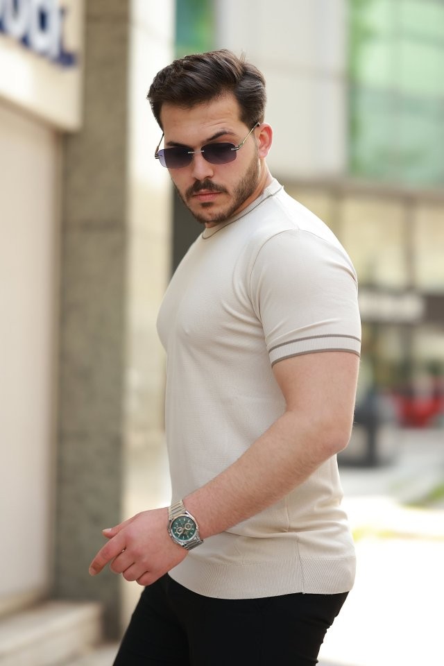 Erkek Bisiklet Yaka Ribanalı Kısa Kollu Tshirt