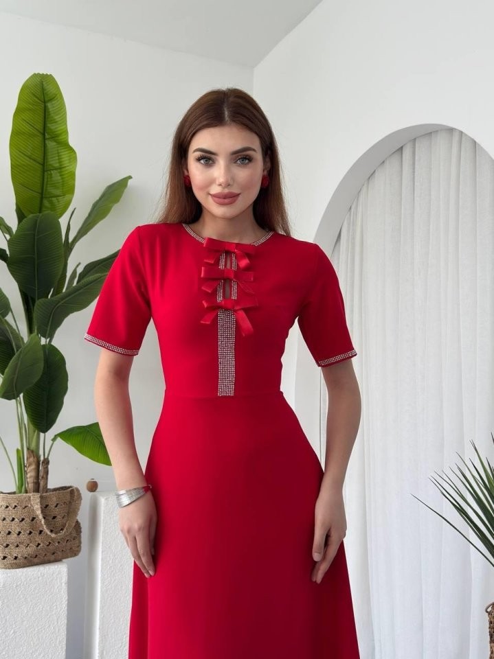 Wera Taşlı Fiyonk Detaylı Elbise