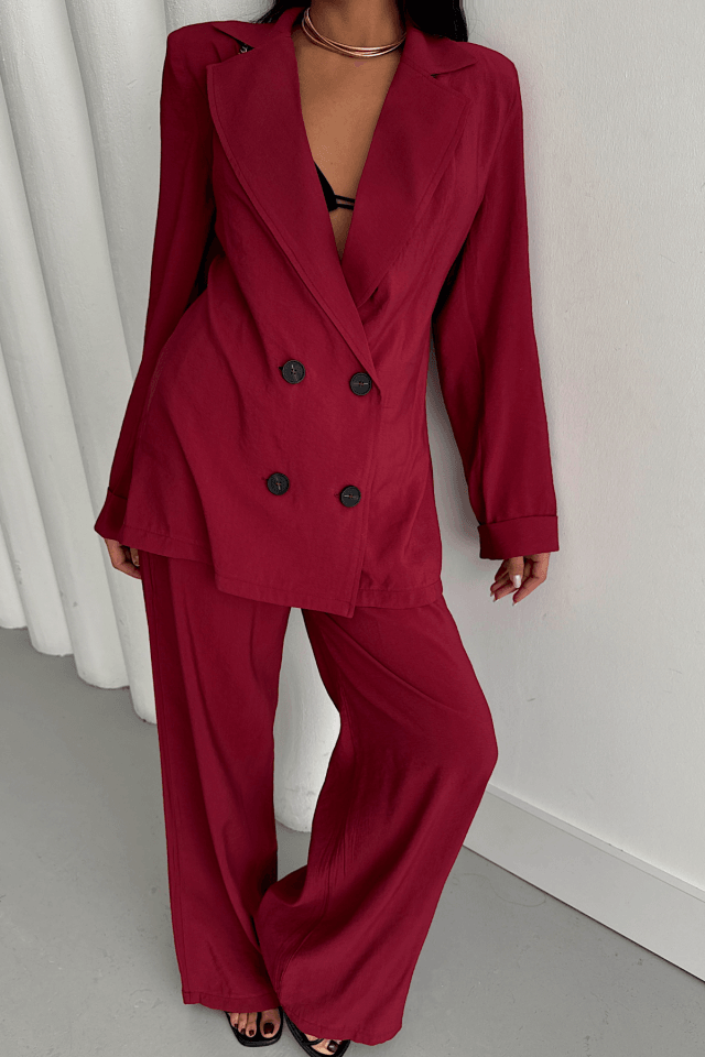 MODAL 4 DÜĞME ASTARSIZ CEKET - PANTOLON TAKIM - Bordo