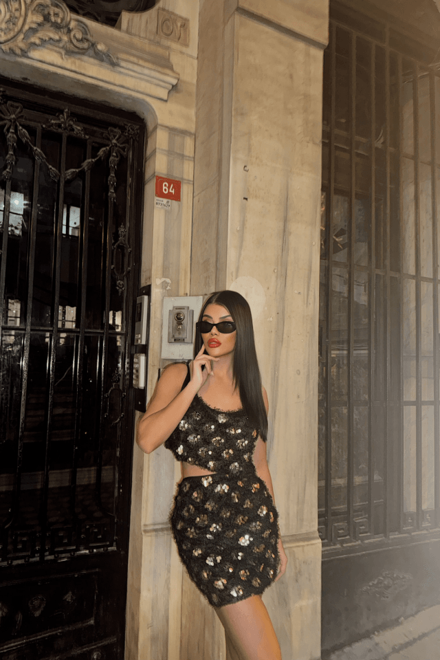 PÜSKÜL PAYET CROP BLUZ-KISA ETEK TAKIM - Gümüş