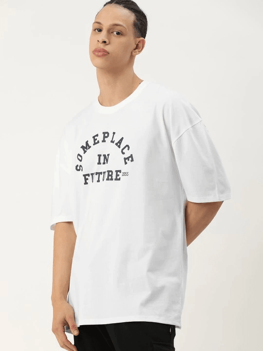 Erkek Baskılı Oversize T-shirt - Beyaz