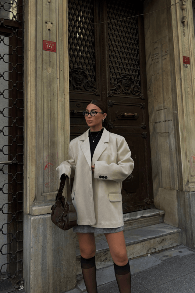 SÜET BLAZER CEKET 3 DÜĞME - Bej