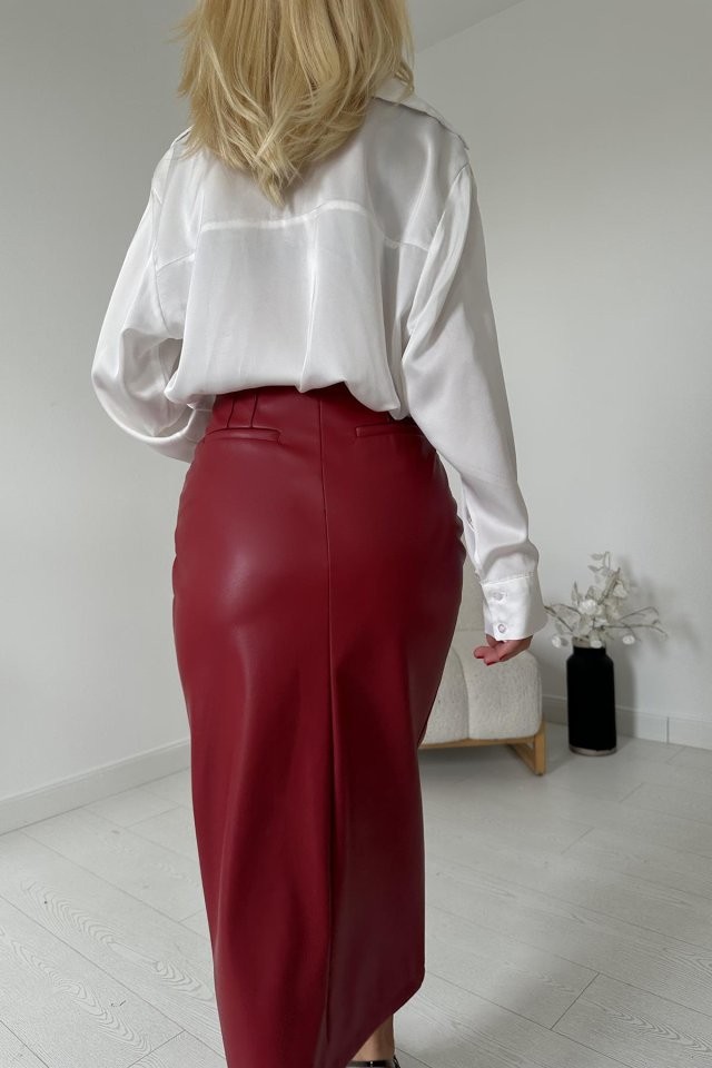 Bordo Yırtmaçlı Süs Patlı Etek
