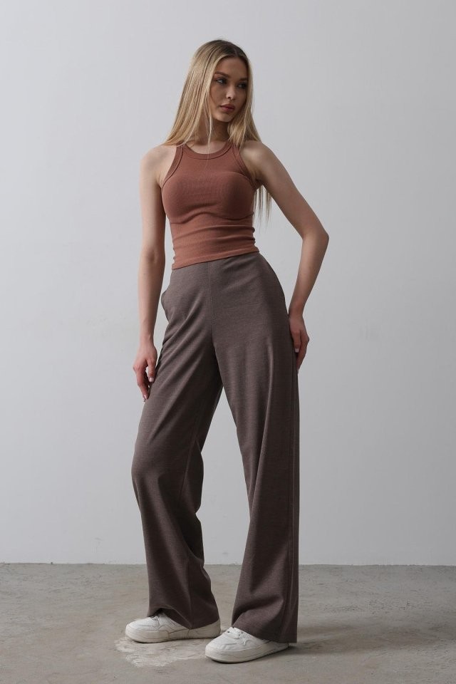 Beli Yarım Lastikli Palazzo Pantolon - Camel