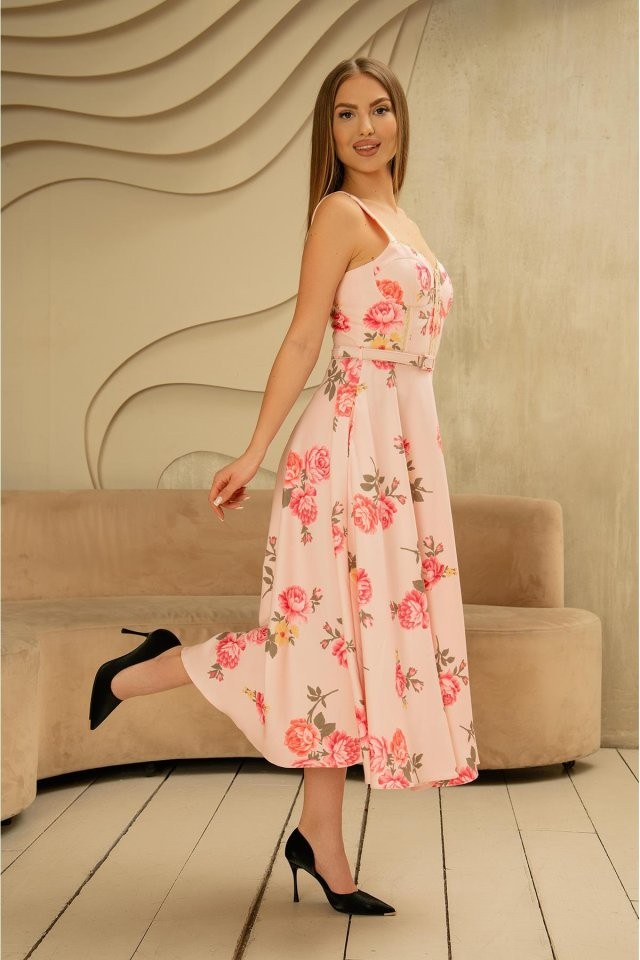 Pembe İnce Kemer Detaylı Elbise