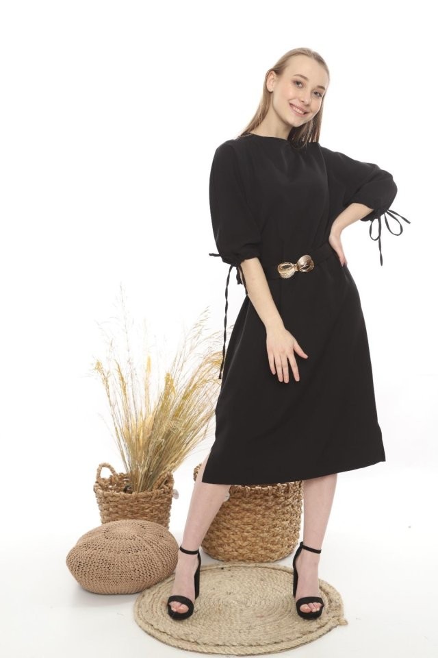 Siyah Topshop Yırtmaçlı Elbise