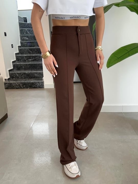 Kadın Yüksek Bel Full Likralı Krep Kumaş Pantolon