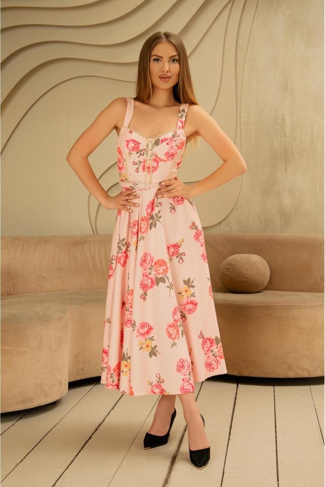 Pembe İnce Kemer Detaylı Elbise