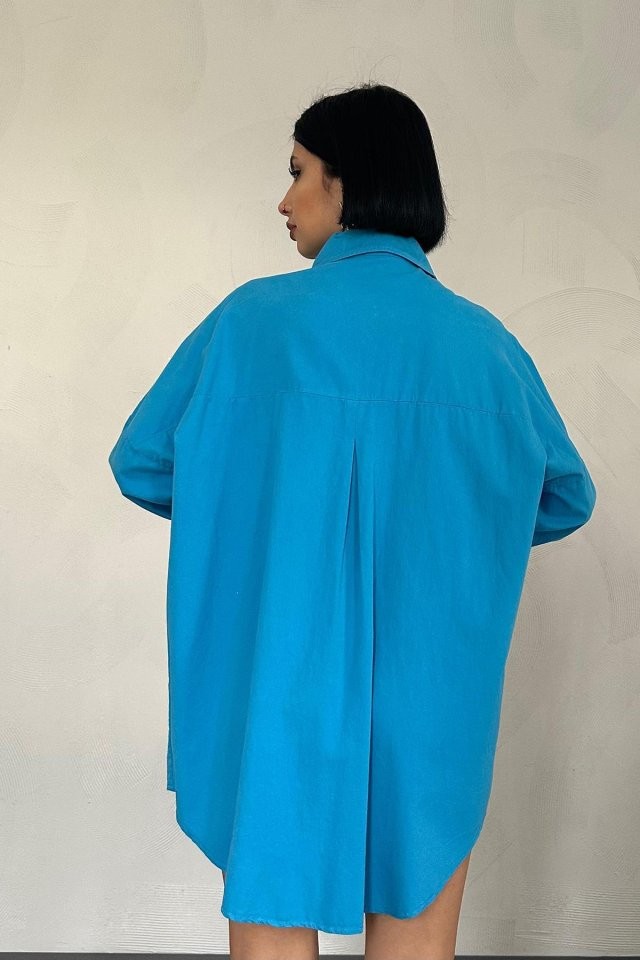 Mavi Çift Cep Kapaklı Çıtçıtlı Gömlek