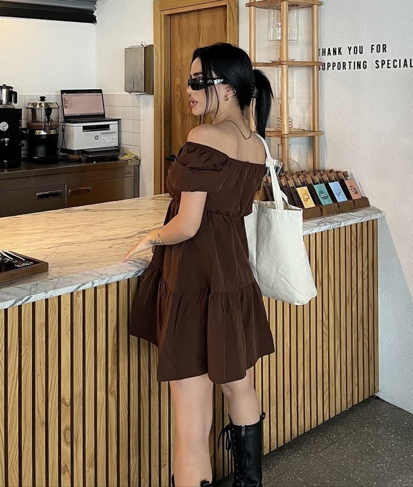 2351 Kloş Poplin Elbise - Kahverengi