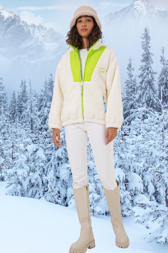 5194 Peluş Mont Ceket - Yeşil