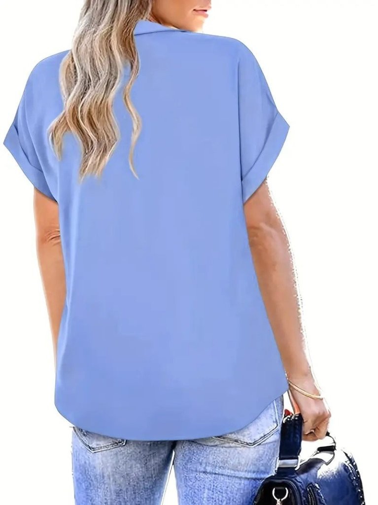 Kadın Kısa Kollu Yakalı Uzun Sandy Bluz