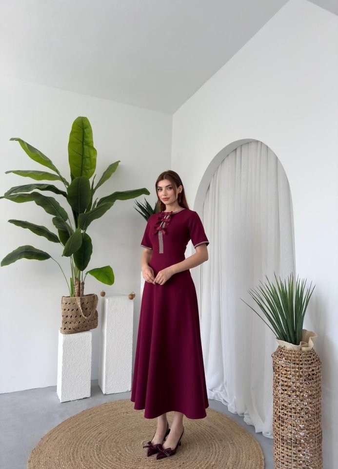 Wera Taşlı Fiyonk Detaylı Elbise
