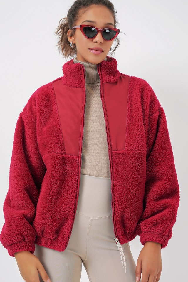 5194 Peluş Mont Ceket - A.Bordo