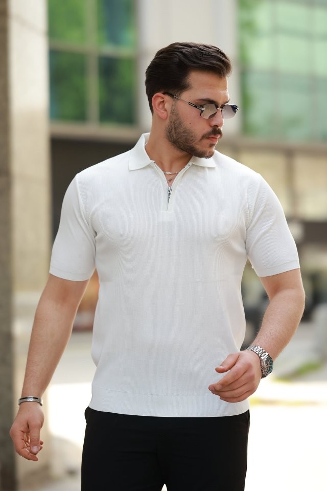 Erkek Fermuarlı Yakalı Kısa Kollu Tshirt