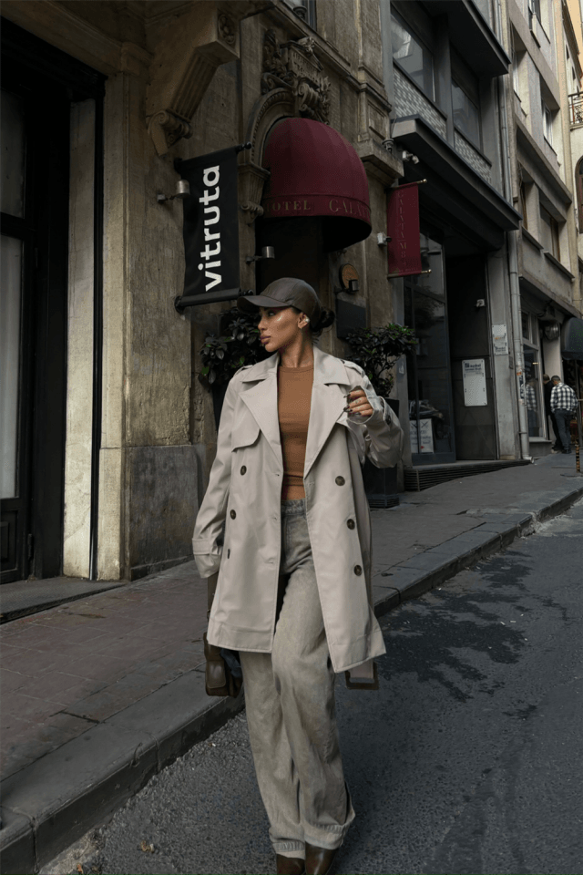 TRENCH KISA ŞANEL BOY - Taş