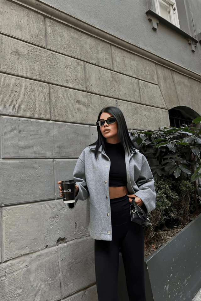 KAŞE GÖMLEK CEKET YANDAN CEP DETAYLI - Gri
