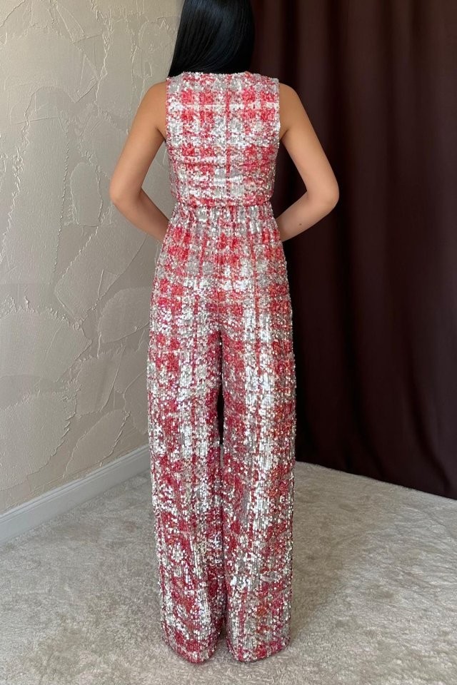 Kırmızı Pullu Yelek Ve Pantolon Takım