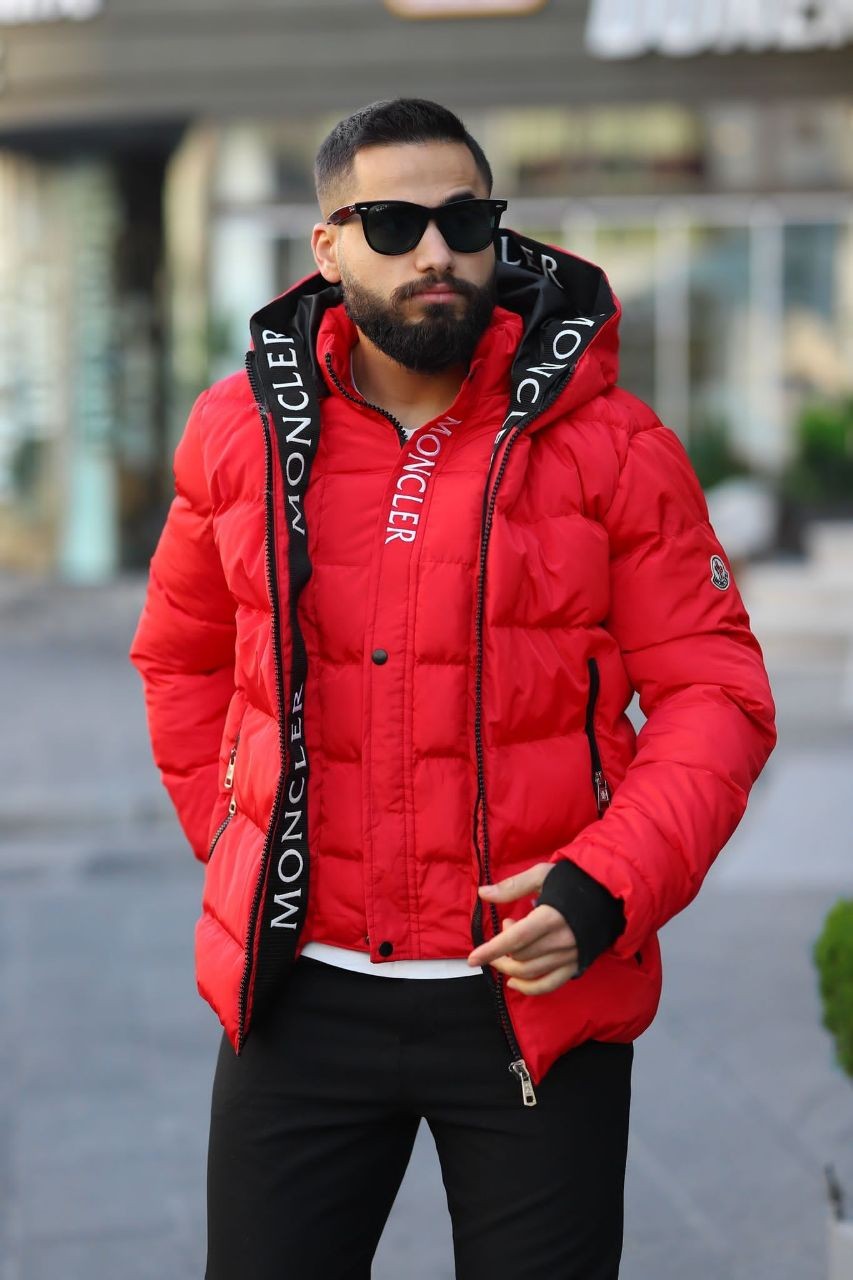 Moncler water and windproof hooded coat - red