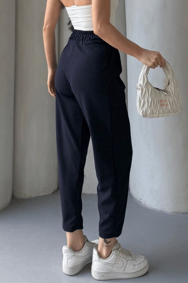 Kadın Scuba Krep Likralı Yan Fermuarlı Lastikli Harem Pantolon