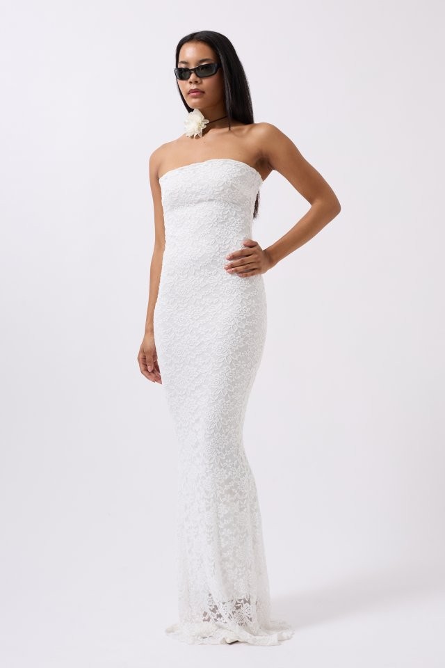 Straplez Dantel Maxi Elbise