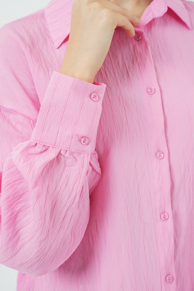 Çizgili Uzun Gömlek Tunik 5963 - Pembe