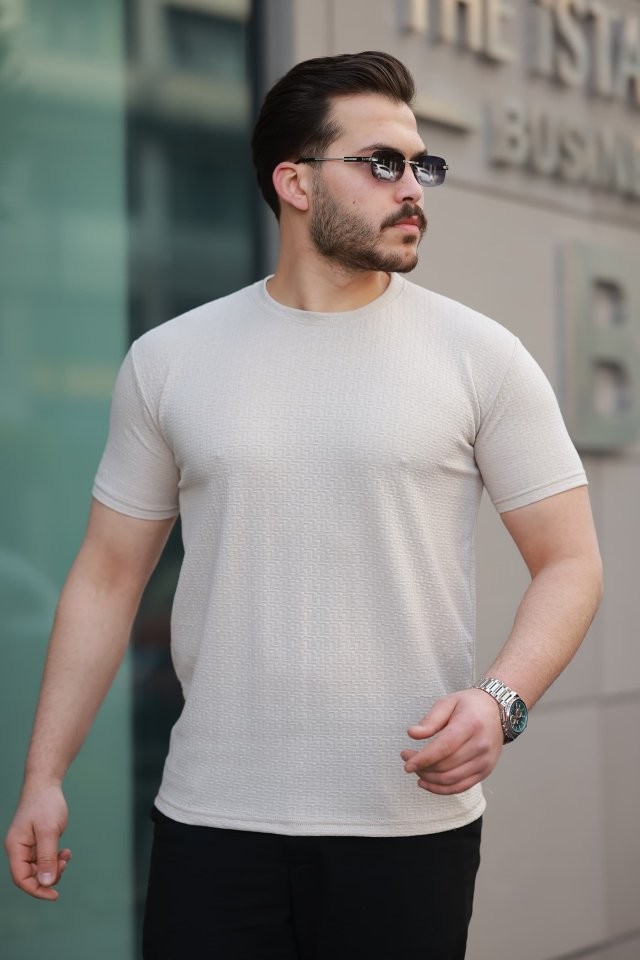 Erkek Kısa Kollu Zigzag Desenli T-shirt