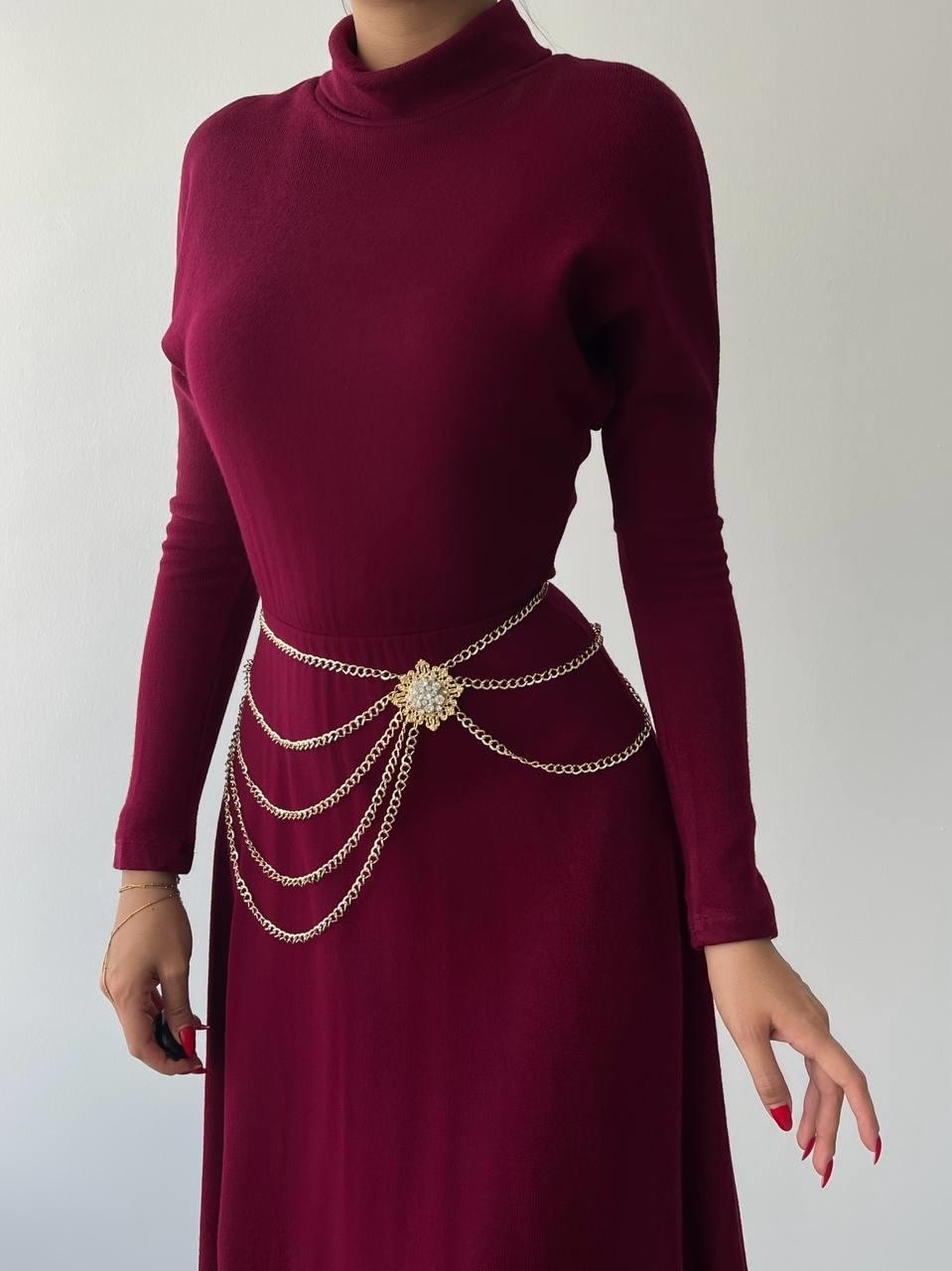 Dina Boğazlı Midi Elbise