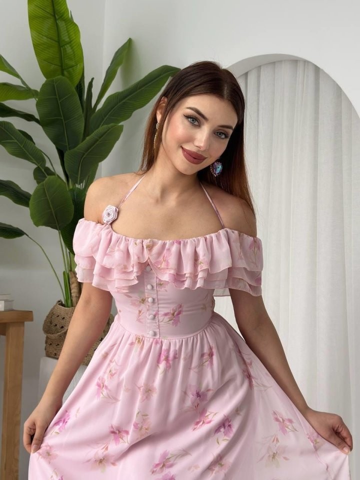 Elmi Çiçek Detaylı Elbise