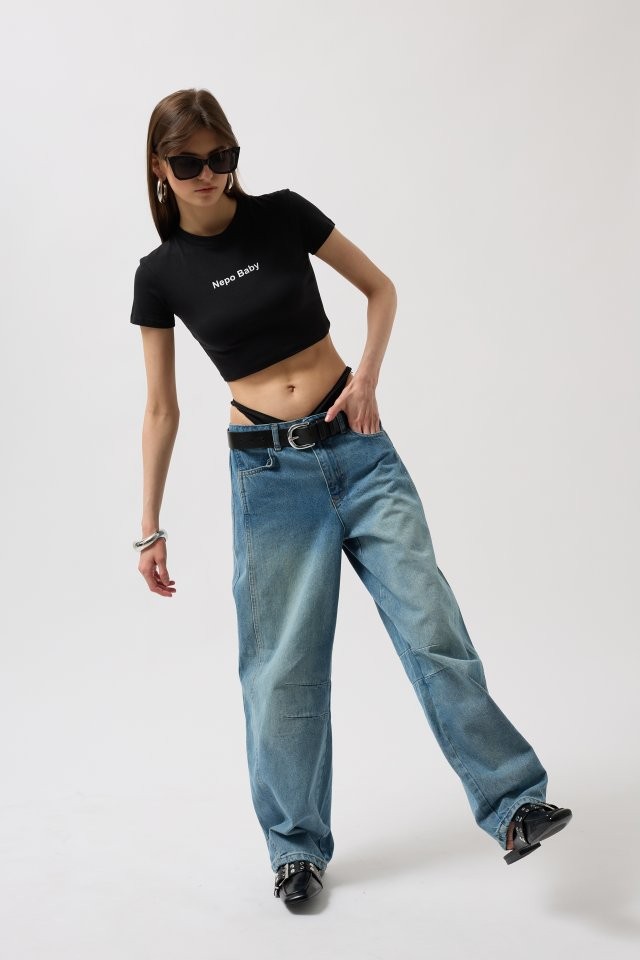 Nepo Baskılı Crop T-Shirt