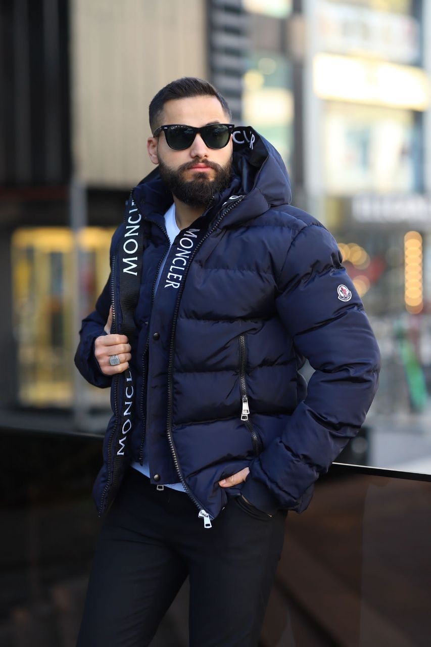 Moncler water and windproof hooded coat - navy blue