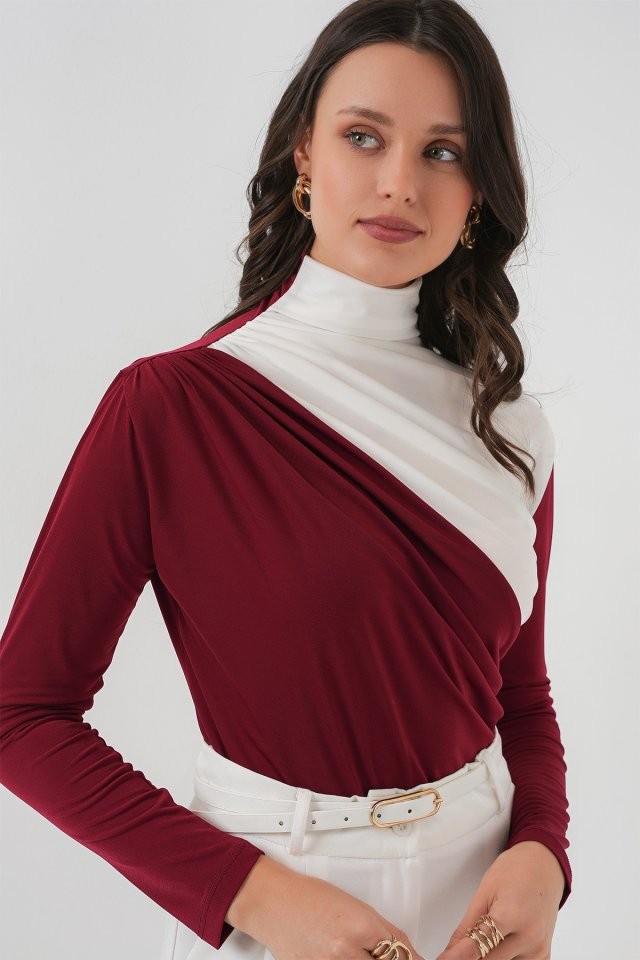 940 Büzgü Detaylı Sandy Bluz - Bordo