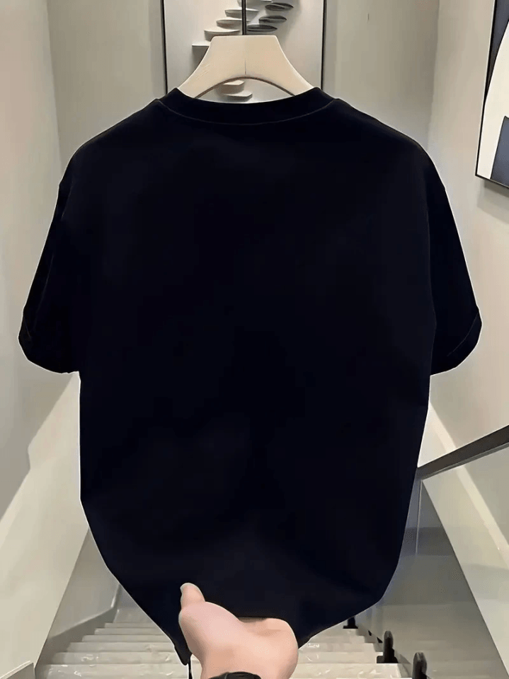 Baskılı Oversize Bisiklet Yaka T-shirt - Siyah