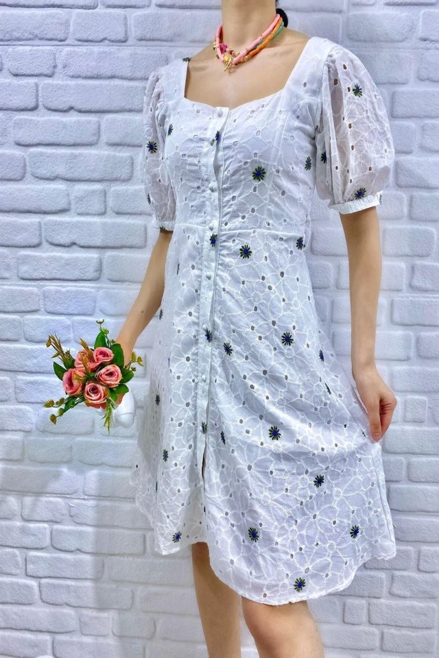 Haki Kemerli Kare Yaka Elbise