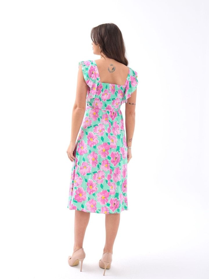 5370 ELBİSE-PEMBE GÜL DESEN